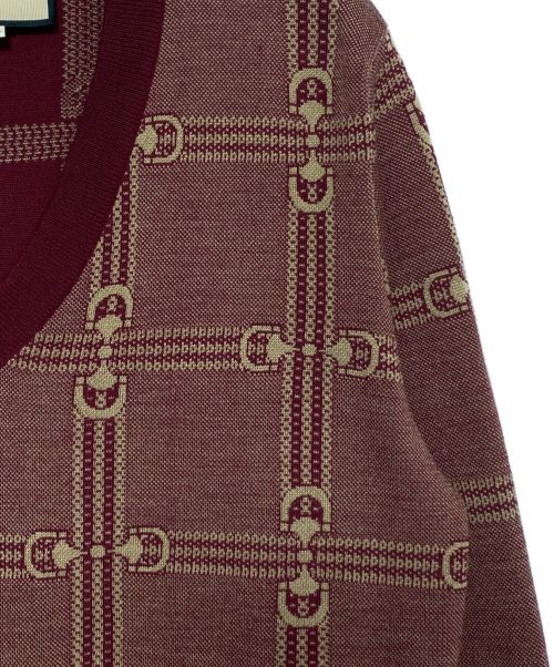 GUCCI（グッチ）GUCCI (グッチ) ホースビットジャカードニット レッド サイズ:Sの古着・服飾アイテム