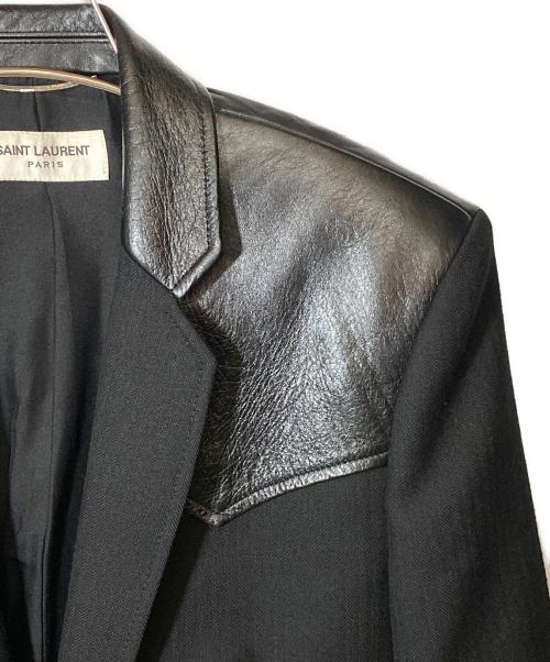 Saint Laurent Paris（サンローランパリ）Saint Laurent Paris (サンローランパリ) レザー切替テーラードジャケット ブラック サイズ:42の古着・服飾アイテム