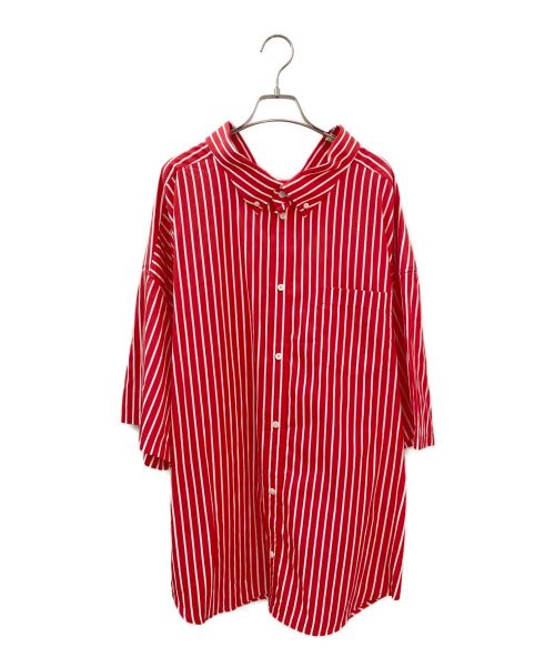 BALENCIAGA（バレンシアガ）BALENCIAGA (バレンシアガ) バックロゴストライプシャツ レッド サイズ:34の古着・服飾アイテム