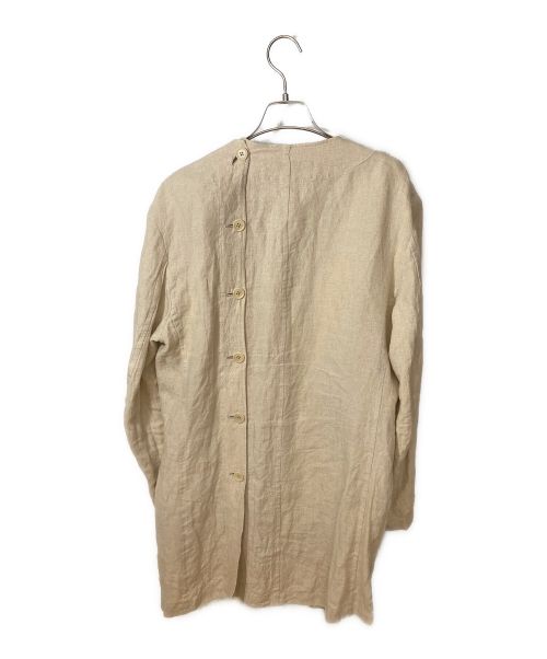 Yohji Yamamoto pour homme（ヨウジヤマモト プールオム）Yohji Yamamoto pour homme (ヨウジヤマモト プールオム) LINEN DDW NO COLLAR LEFT BUTTON JACKET ベージュ サイズ:2の古着・服飾アイテム