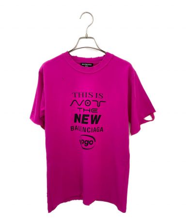 新品！タグ付き！バレンシアガ ロゴ付きボンジュール Tシャツ ピンク 中古・古着通販】BALENCIAGA (バレンシアガ) ダメージ加工プリントT