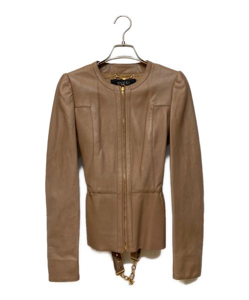 GUCCI（グッチ）GUCCI (グッチ) ベルトループ付きレザージャケット ピンク サイズ:36の古着・服飾アイテム