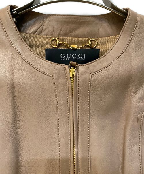 GUCCI（グッチ）GUCCI (グッチ) ベルトループ付きレザージャケット ピンク サイズ:36の古着・服飾アイテム