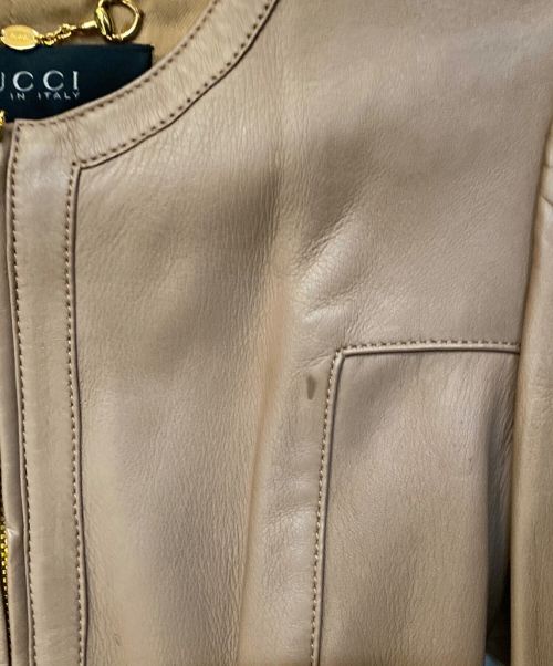 GUCCI（グッチ）GUCCI (グッチ) ベルトループ付きレザージャケット ピンク サイズ:36の古着・服飾アイテム