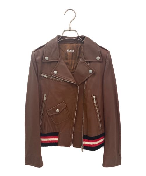 MIU MIU（ミュウミュウ）MIU MIU (ミュウミュウ) バックデザインレザージャケット ブラウン サイズ:36の古着・服飾アイテム