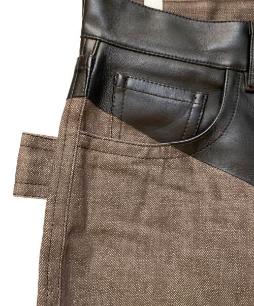 BOTTEGA VENETA（ボッテガベネタ）BOTTEGA VENETA (ボッテガベネタ) レザー切替デニムパンツ レッド×ブラック サイズ:48の古着・服飾アイテム