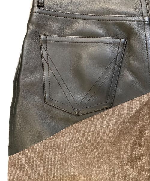 BOTTEGA VENETA（ボッテガベネタ）BOTTEGA VENETA (ボッテガベネタ) レザー切替デニムパンツ レッド×ブラック サイズ:48の古着・服飾アイテム