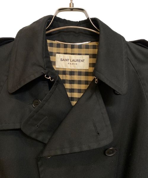Saint Laurent Paris（サンローランパリ）Saint Laurent Paris (サンローランパリ) 裏地チェックトレンチコート/13SS/エディ期/Archive ブラック サイズ:44の古着・服飾アイテム