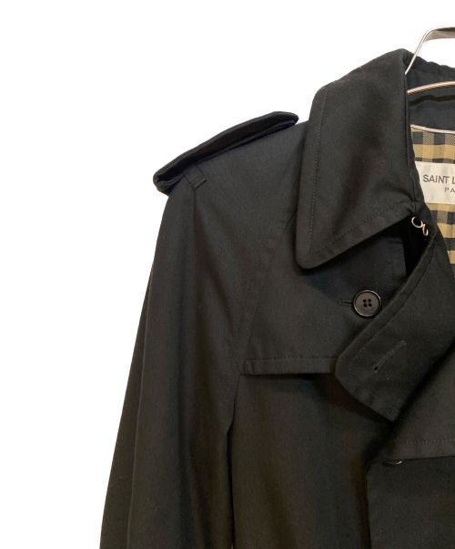 Saint Laurent Paris（サンローランパリ）Saint Laurent Paris (サンローランパリ) 裏地チェックトレンチコート/13SS/エディ期/Archive ブラック サイズ:44の古着・服飾アイテム