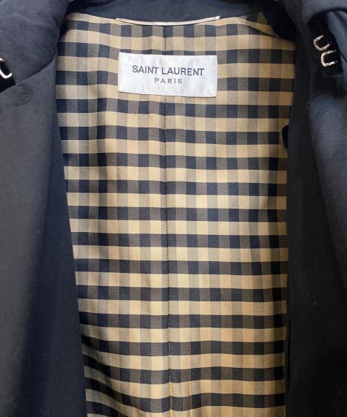 Saint Laurent Paris（サンローランパリ）Saint Laurent Paris (サンローランパリ) 裏地チェックトレンチコート/13SS/エディ期/Archive ブラック サイズ:44の古着・服飾アイテム