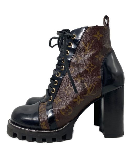 LOUIS VUITTON（ルイ ヴィトン）LOUIS VUITTON (ルイ ヴィトン) スタートレイルライン レースアップヒールブーツ ブラック×ブラウン サイズ:38の古着・服飾アイテム