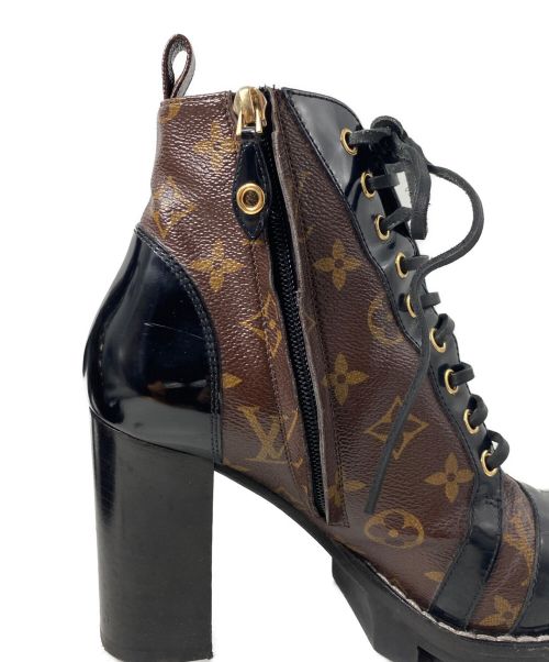 LOUIS VUITTON（ルイ ヴィトン）LOUIS VUITTON (ルイ ヴィトン) スタートレイルライン レースアップヒールブーツ ブラック×ブラウン サイズ:38の古着・服飾アイテム