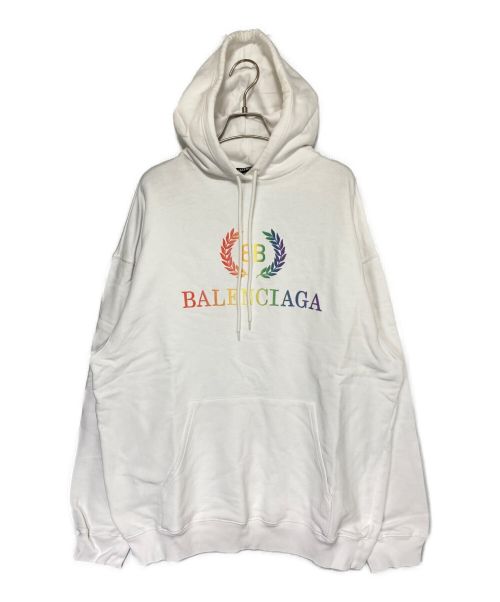 BALENCIAGA（バレンシアガ）BALENCIAGA (バレンシアガ) レインボー ロゴ刺繍 オーバーサイズ プルオーバー パーカー ホワイト サイズ:XSの古着・服飾アイテム