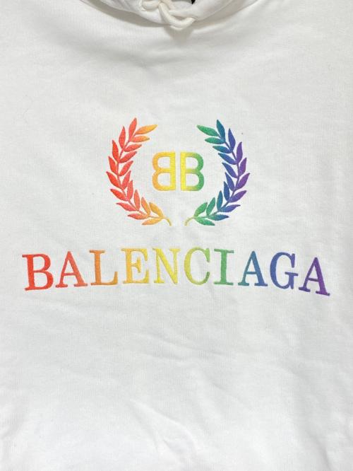 BALENCIAGA（バレンシアガ）BALENCIAGA (バレンシアガ) レインボー ロゴ刺繍 オーバーサイズ プルオーバー パーカー ホワイト サイズ:XSの古着・服飾アイテム