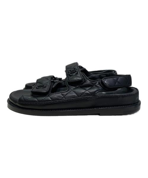 CHANEL（シャネル）CHANEL (シャネル) ラムスキンマトラッセ ベルクロ コンフォートサンダル ブラック サイズ:35 1/2の古着・服飾アイテム