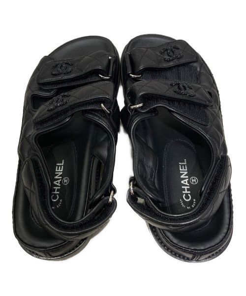 CHANEL（シャネル）CHANEL (シャネル) ラムスキンマトラッセ ベルクロ コンフォートサンダル ブラック サイズ:35 1/2の古着・服飾アイテム