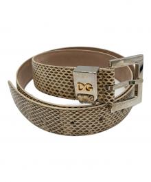 DOLCE & GABBANA（ドルチェ＆ガッバーナ）の古着「ロゴパイソンレザーベルト BE0229」｜ベージュ