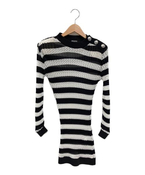 BALMAIN（バルマン）BALMAIN (バルマン) ボーダーニット ブラック サイズ:34の古着・服飾アイテム