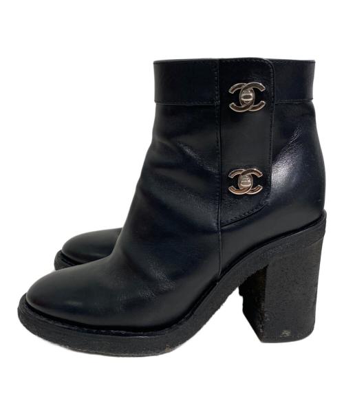 CHANEL（シャネル）CHANEL (シャネル) ターンロック ダブココ ヒールブーツ ブラック サイズ:35の古着・服飾アイテム