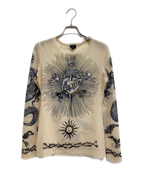 Jean Paul GAULTIER（ジャンポールゴルチェ）Jean Paul GAULTIER (ジャンポールゴルチェ) 96SS/Archive/SAFE SEX FOREVER パワーネットセカンドスキンカットソー ベージュ サイズ:40の古着・服飾アイテム