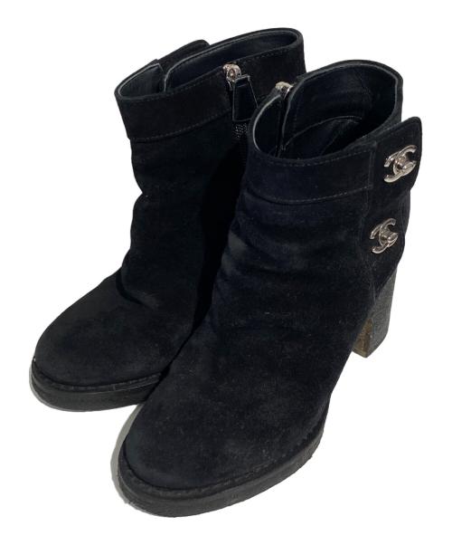 CHANEL（シャネル）CHANEL (シャネル) ダブルココ スウェードショートブーツ ブラック サイズ:36の古着・服飾アイテム