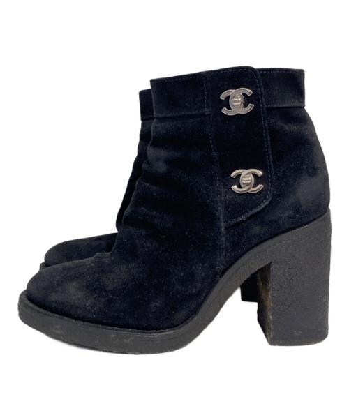 CHANEL（シャネル）CHANEL (シャネル) ダブルココ スウェードショートブーツ ブラック サイズ:36の古着・服飾アイテム