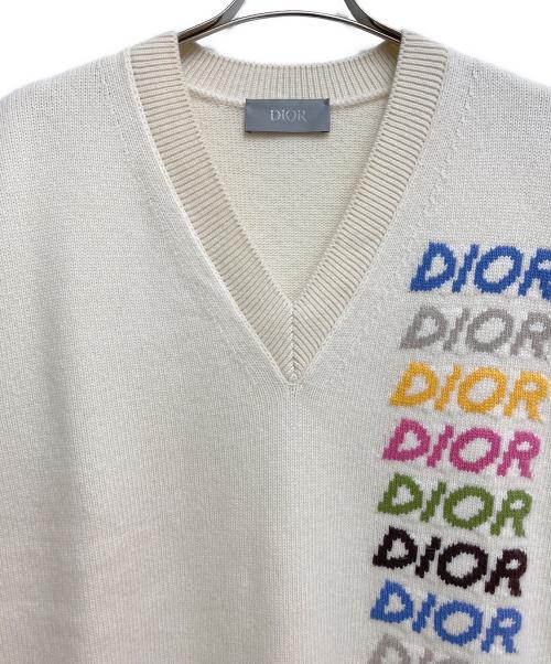 Dior（ディオール）Dior (ディオール) ロゴインターシャVネックセーター アイボリー サイズ:Lの古着・服飾アイテム