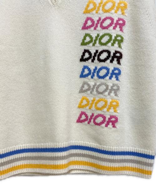 Dior（ディオール）Dior (ディオール) ロゴインターシャVネックセーター アイボリー サイズ:Lの古着・服飾アイテム