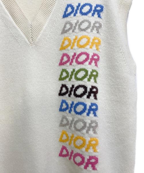 Dior（ディオール）Dior (ディオール) ロゴインターシャVネックセーター アイボリー サイズ:Lの古着・服飾アイテム