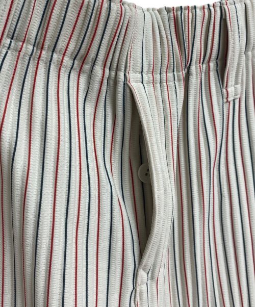 HOMME PLISSE ISSEY MIYAKE（オム プリッセ イッセイ ミヤケ）HOMME PLISSE ISSEY MIYAKE (オムプリッセ イッセイ ミヤケ) ストライププリーツワイドパンツ ベージュ サイズ:2の古着・服飾アイテム