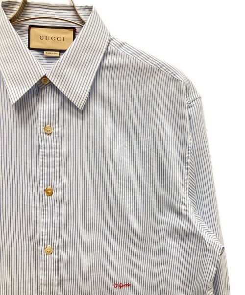 GUCCI（グッチ）GUCCI (グッチ) 24AW ストライプビスコースブレンドシャツ スカイブルー サイズ:40の古着・服飾アイテム