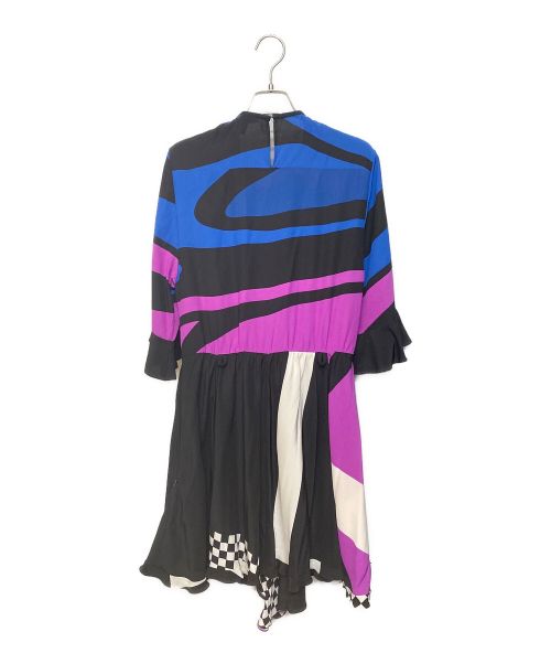 LOUIS VUITTON（ルイ ヴィトン）LOUIS VUITTON (ルイ ヴィトン) シルクワンピース ブラック×パープル×ブルー サイズ:38の古着・服飾アイテム