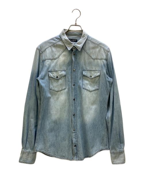 DOLCE & GABBANA（ドルチェ＆ガッバーナ）DOLCE & GABBANA (ドルチェ＆ガッバーナ) ヴィンテージ加工ウエスタンデニムシャツ スカイブルー サイズ:41の古着・服飾アイテム
