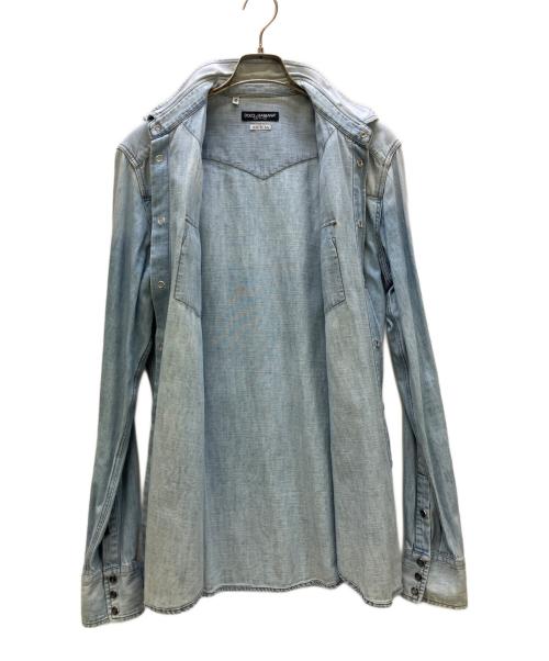 DOLCE & GABBANA（ドルチェ＆ガッバーナ）DOLCE & GABBANA (ドルチェ＆ガッバーナ) ヴィンテージ加工ウエスタンデニムシャツ スカイブルー サイズ:41の古着・服飾アイテム