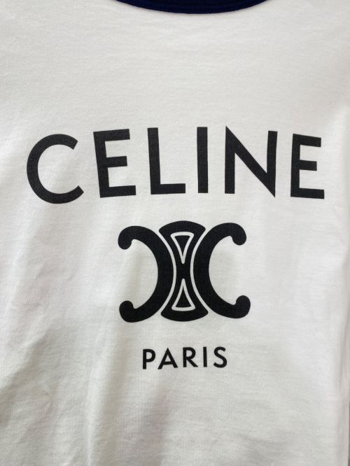 CELINE（セリーヌ）CELINE (セリーヌ) リンガーＴシャツ ホワイト×ネイビー サイズ:XSの古着・服飾アイテム