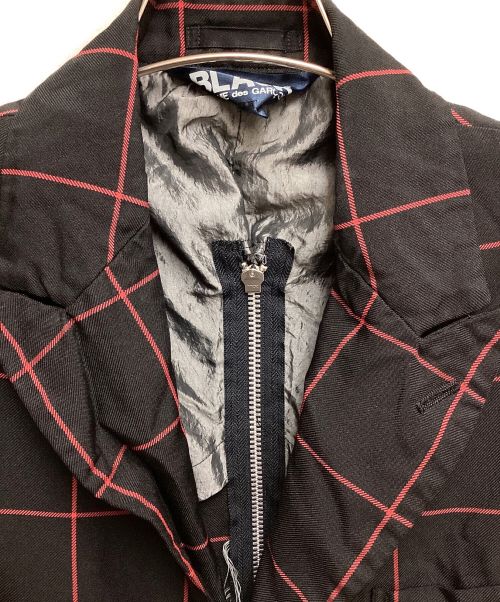 BLACK COMME des GARCONS（ブラックコムデギャルソン）BLACK COMME des GARCONS (ブラック コムデギャルソン) 23AW バックジップチェックジャケット ブラック サイズ:Lの古着・服飾アイテム