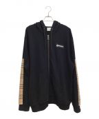 BURBERRYバーバリー）の古着「アームスリーブノバチェックラバーロゴスウェット（ARM SLEEVE NOVACHECK RUBBER LOGO SWEAT）」｜ブラック