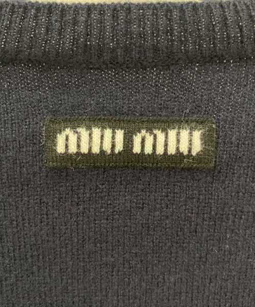 MIU MIU（ミュウミュウ）MIU MIU (ミュウミュウ) カットオフショート丈Vニット ネイビー サイズ:38の古着・服飾アイテム