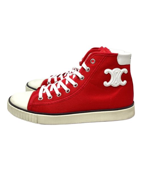 CELINE（セリーヌ）CELINE (セリーヌ) Triomphe High Cut Sneakers（トリオンフハイカットスニーカー） レッド サイズ:38の古着・服飾アイテム