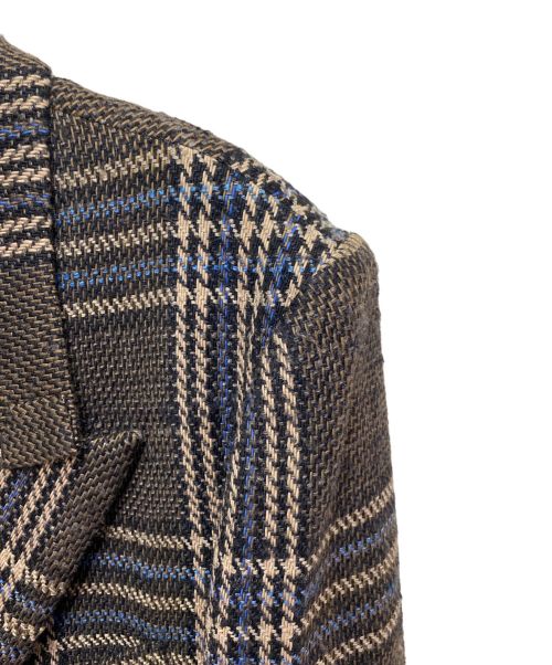 Yohji Yamamoto pour homme（ヨウジヤマモト プールオム）Yohji Yamamoto pour homme (ヨウジヤマモト プールオム) INDIAN PLAID PEAK LAPEL JACKET ブラウン×ブルー サイズ:2の古着・服飾アイテム