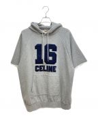 CELINEセリーヌ）の古着「23SS 16 パッチ オーバーサイズ フーディードレス半袖プルオーバーパーカー」｜グレー