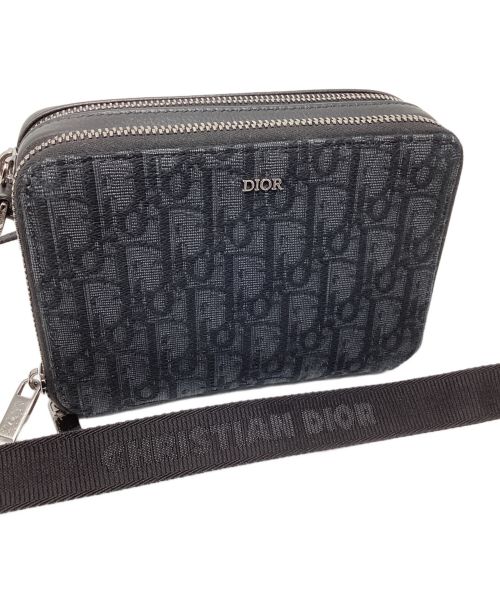 Dior（ディオール）Dior (ディオール) ストラップ付ジップポーチ オブリークショルダーバッグ ブラックの古着・服飾アイテム