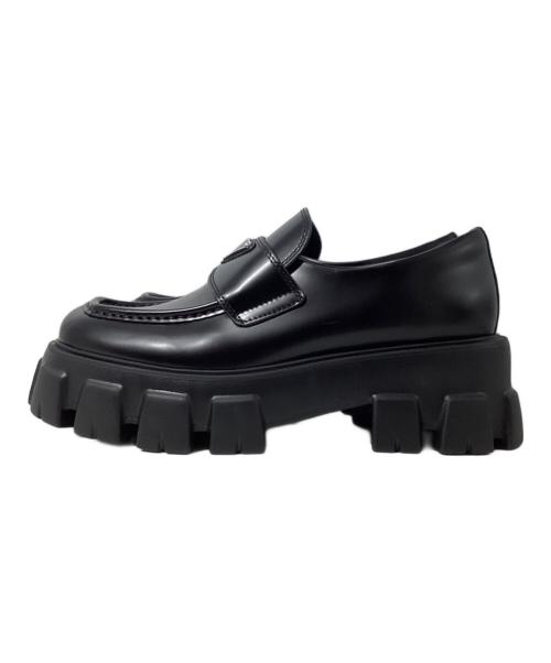 PRADA（プラダ）PRADA (プラダ) Monolith Brushed Leather Loafers（モノリス ブラッシュドレザーローファー) ブラック サイズ:38の古着・服飾アイテム