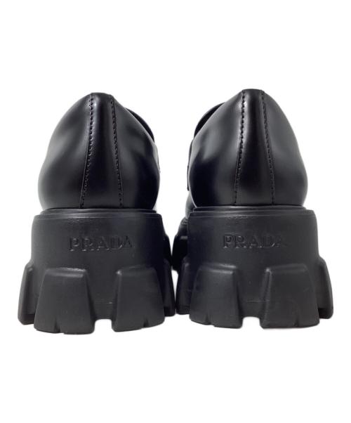 PRADA（プラダ）PRADA (プラダ) Monolith Brushed Leather Loafers（モノリス ブラッシュドレザーローファー) ブラック サイズ:38の古着・服飾アイテム
