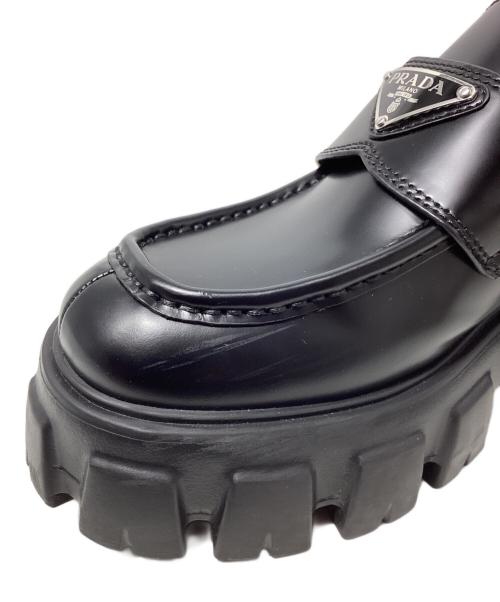 PRADA（プラダ）PRADA (プラダ) Monolith Brushed Leather Loafers（モノリス ブラッシュドレザーローファー) ブラック サイズ:38の古着・服飾アイテム