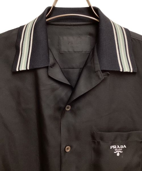 PRADA（プラダ）PRADA (プラダ) シルクツイルシャツ ブラック サイズ:Mの古着・服飾アイテム