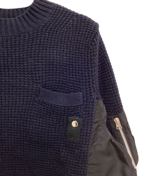 sacai（サカイ）sacai (サカイ) MA-1 ウールニット プルオーバー ネイビー サイズ:1の古着・服飾アイテム