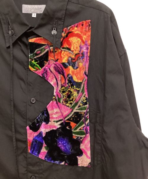 Yohji Yamamoto pour homme（ヨウジヤマモト プールオム）Yohji Yamamoto pour homme (ヨウジヤマモト プールオム) 23SS 100/2 BROAD R-PATCHWORK ZIP COLLAR B(ブロードRパッチワークジップカラーブラウス) ブラック サイズ:3の古着・服飾アイテム