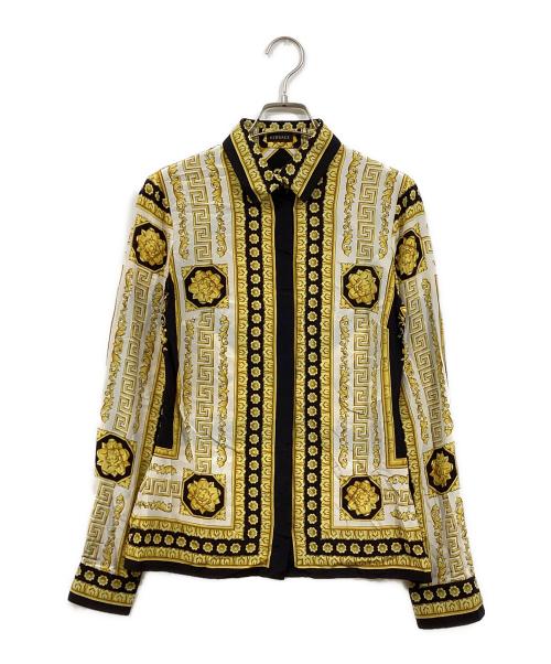 VERSACE（ヴェルサーチェ）VERSACE (ヴェルサーチェ) 総柄ブラウス ホワイト×ブラック×イエロー サイズ:38の古着・服飾アイテム
