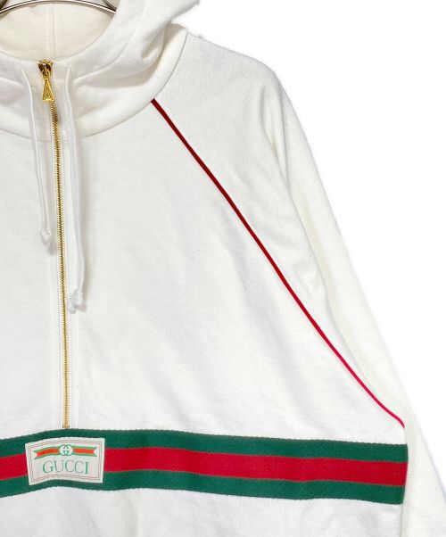 GUCCI（グッチ）GUCCI (グッチ) ウェブ＆GUCCI ラベル付き スウェットシャツ アイボリー サイズ:XLの古着・服飾アイテム